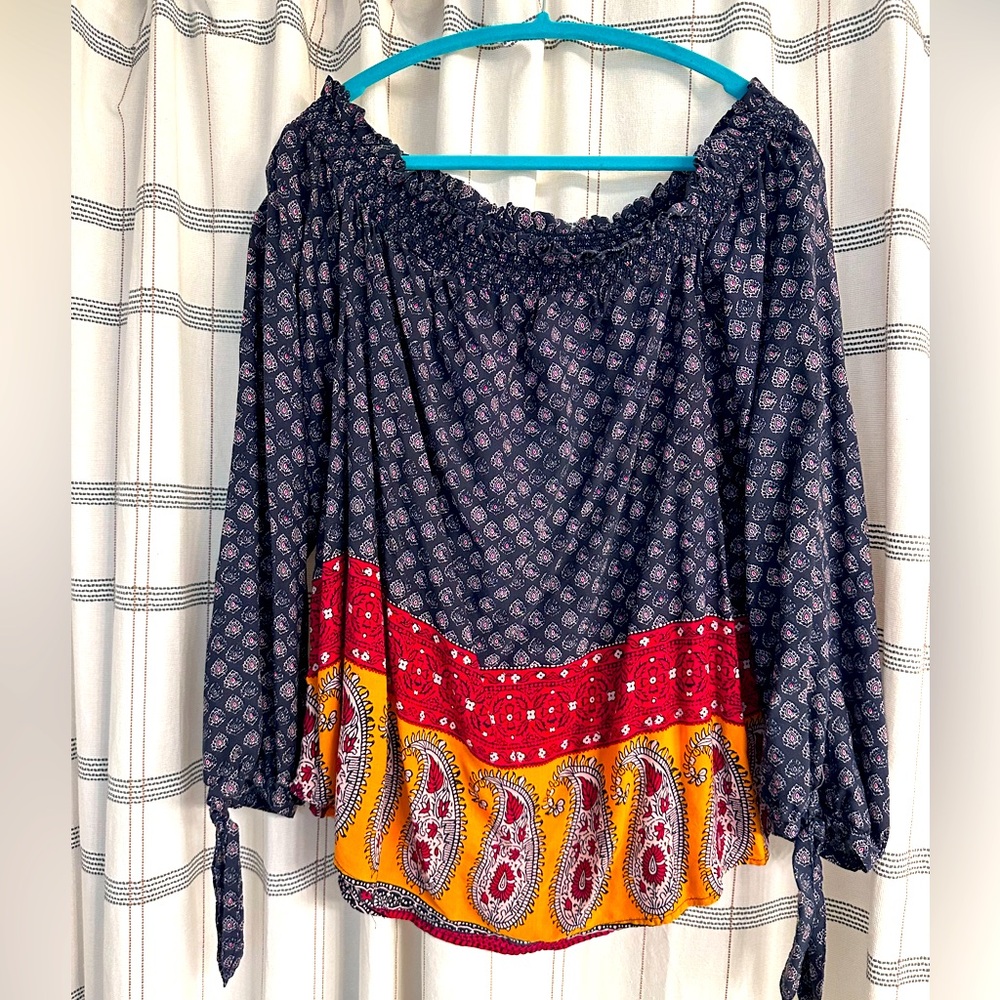 Beachlunchlounge Collection Flowy Off-the-shoulder Paisley Top, XL, Like New